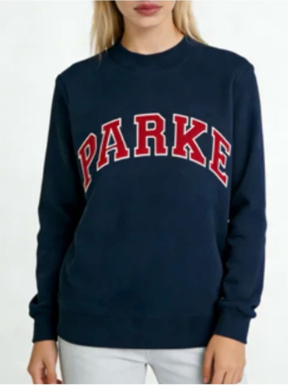 Parke Navy Turtleneck Sweatshirt with Red Logo